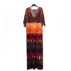 Valerie Bertinelli Boho Bohemian Hippie Vibrant Maxi Dress Purple Orange Red 14